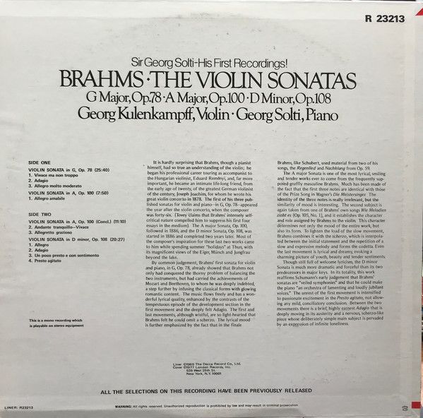 London Records R23213 - Johannes Brahms, Georg Kulenkampff, Geor - Image 2