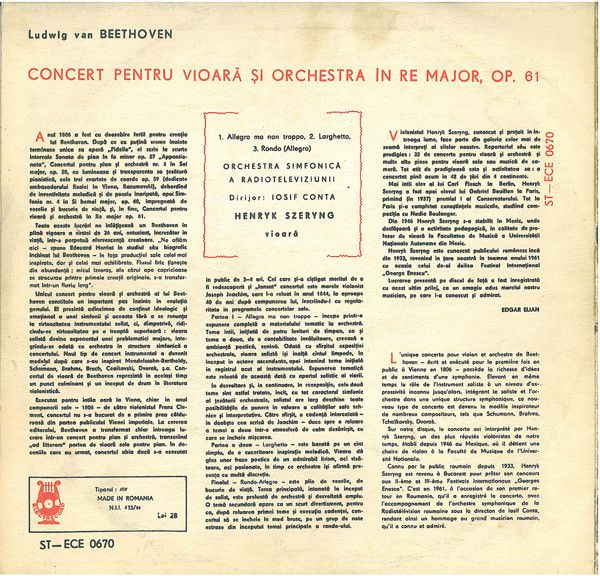 Electrecord ST-ECE 0670 - Ludwig van Beethoven, Henryk Szeryng - - Image 2
