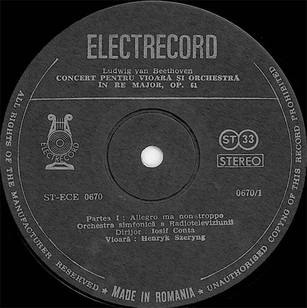Electrecord ST-ECE 0670 - Ludwig van Beethoven, Henryk Szeryng - - Image 3