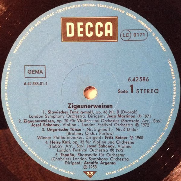 DECCA 6.42586 - Various - Zigeunerweisen Ungarische Tänze - Czar - Image 3