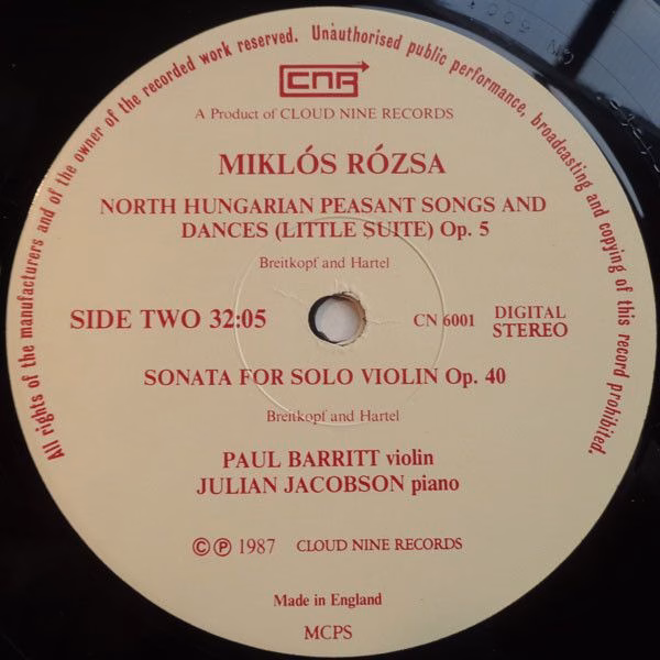 Cloud Nine Records (3) CN 6001 - Miklós Rózsa, Jonathan Snowden, - Image 4