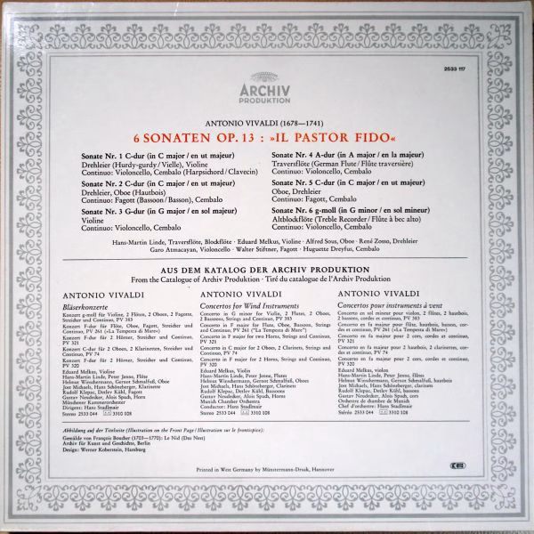 Archiv Produktion 2533 117 - Antonio Vivaldi - 6 Sonaten Op. 13 - Image 2