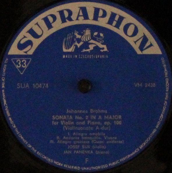 Supraphon SUA 10474 - Johannes Brahms, Jan Panenka, Josef Suk - - Image 3