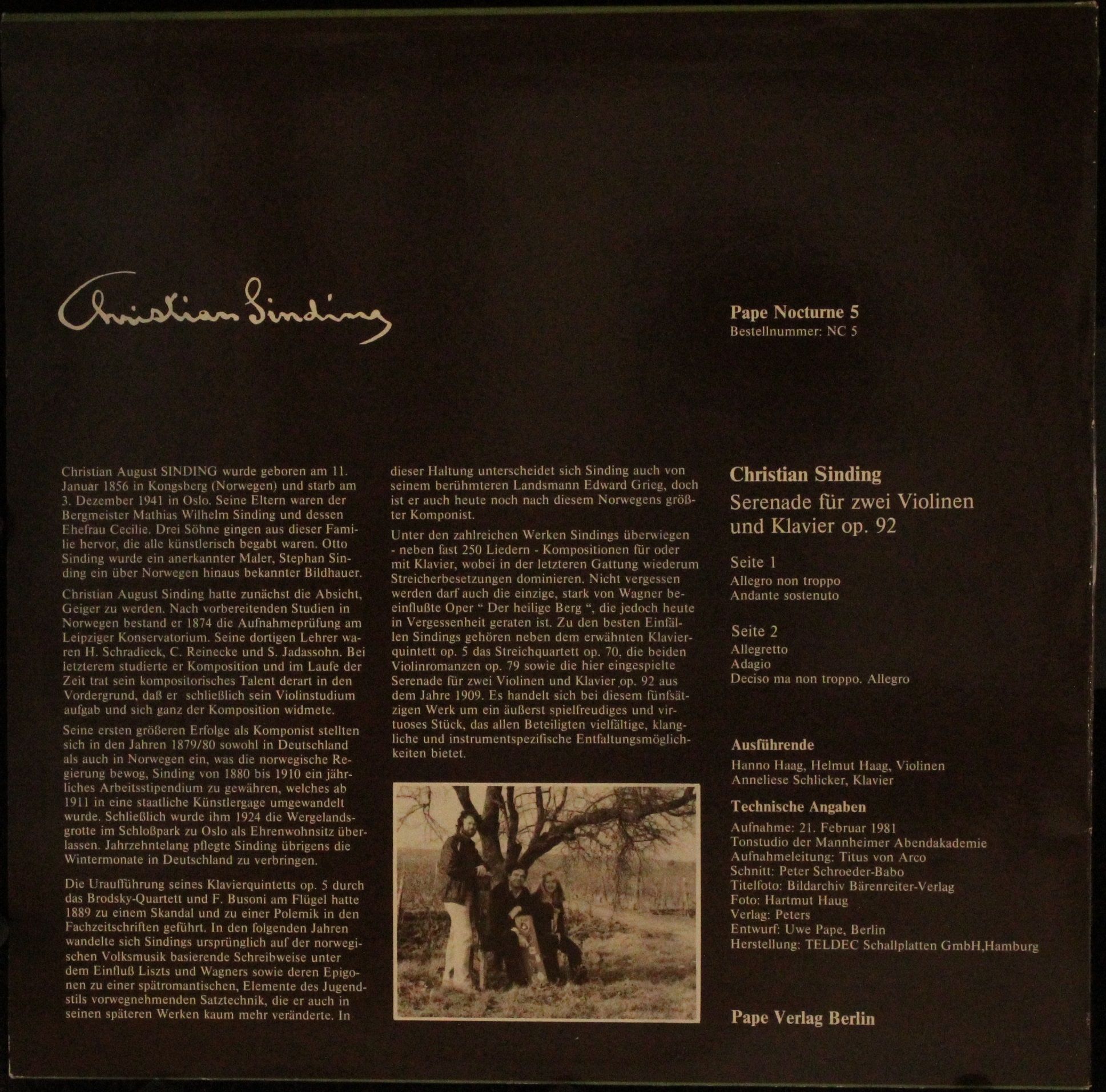 Pape Nocturne NC 5 - Christian Sinding, Hanno Haag, Helmut Haag,