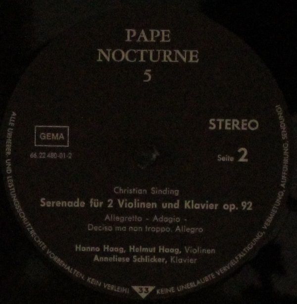 Pape Nocturne NC 5 - Christian Sinding, Hanno Haag, Helmut Haag, - Image 3