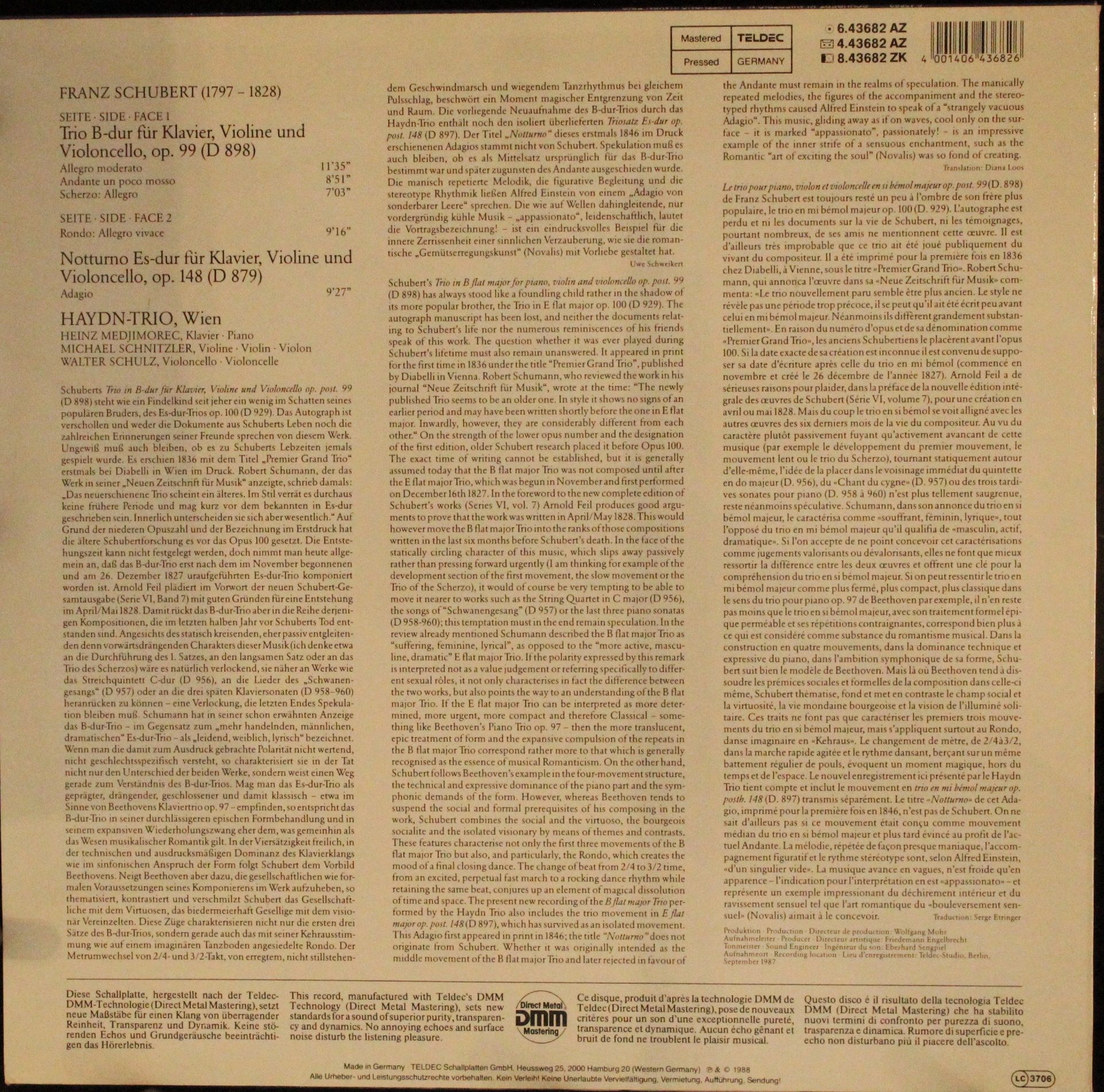 TELDEC 6.43682 AZ - Haydn-Trio, Wien, Franz Schubert - Franz Sch - Image 2