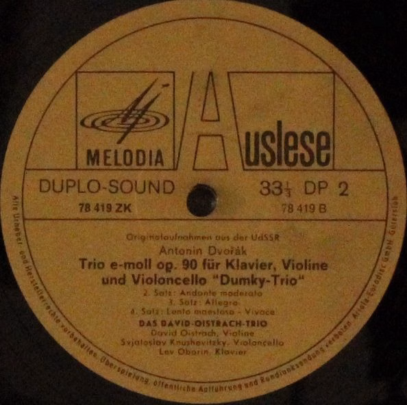 Eurodisc 78 419 ZK - Antonín Dvořák, David Oistrakh Trio - Dumky - Image 3
