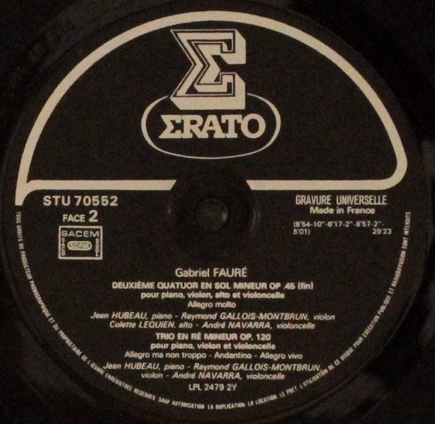 Erato STU 70552 - Gabriel Fauré, André Navarra, Jean Hubeau - De - Image 5