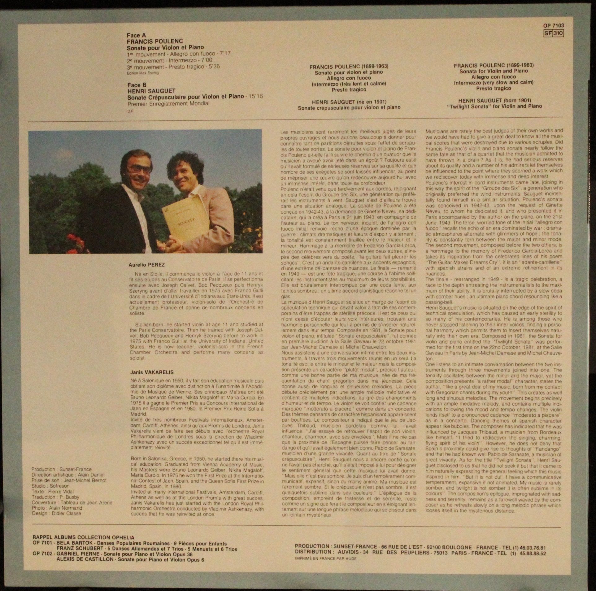 Ophélia (2) OP 7103 - Francis Poulenc, Henri Sauguet - Sonate Po - Image 2