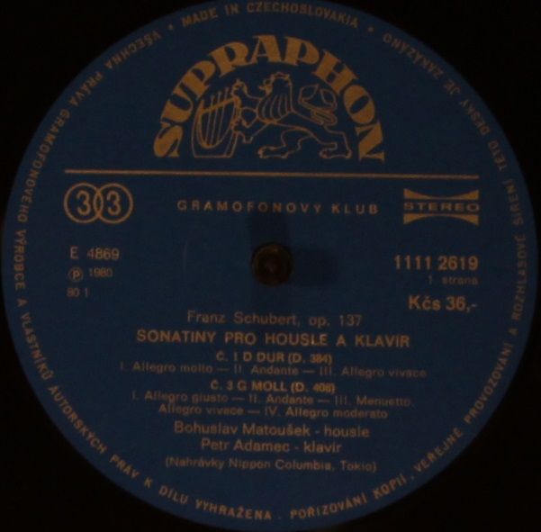 Supraphon 1111 2619 - Franz Schubert - Sonatinas For Violin and - Image 3