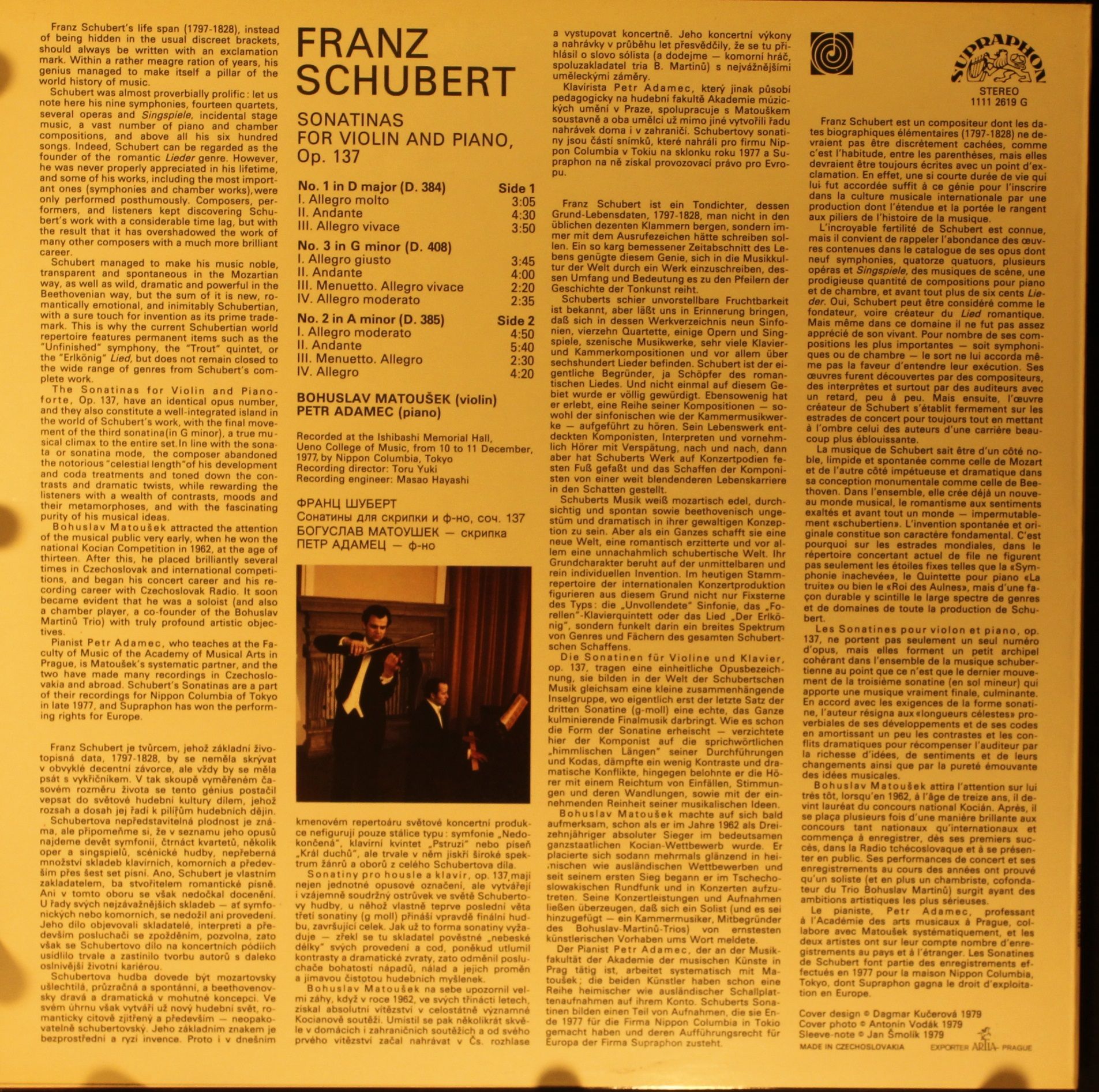 Supraphon 1111 2619 - Franz Schubert - Sonatinas For Violin and - Image 2