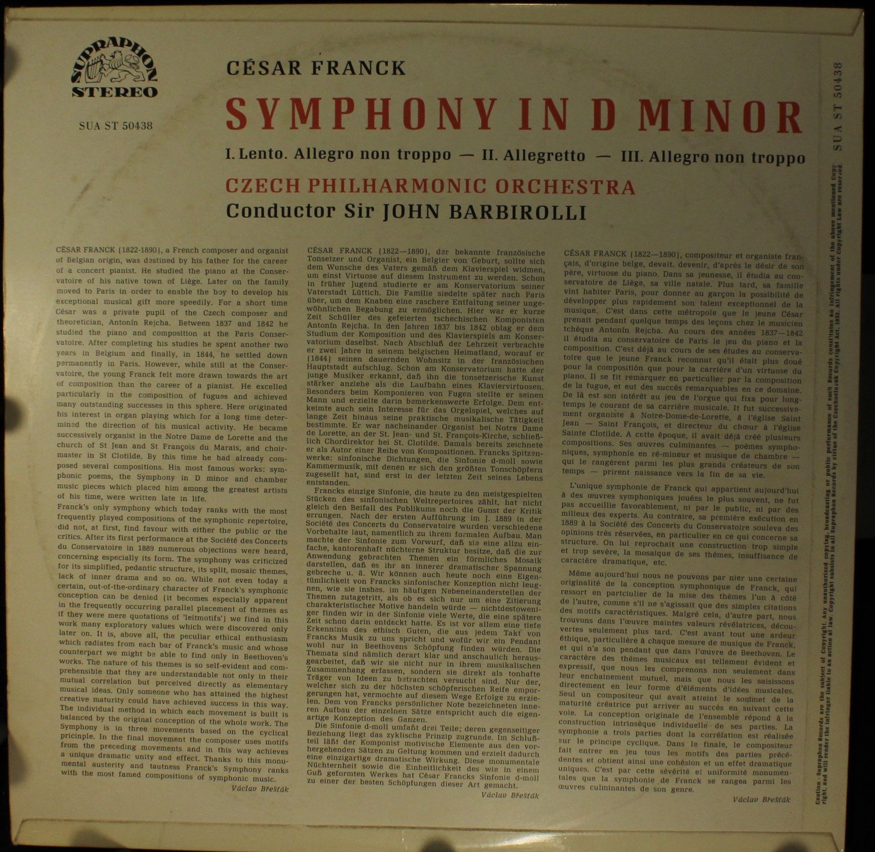 Supraphon SUA ST 50438 - César Franck, Sir John Barbirolli, The - Image 2