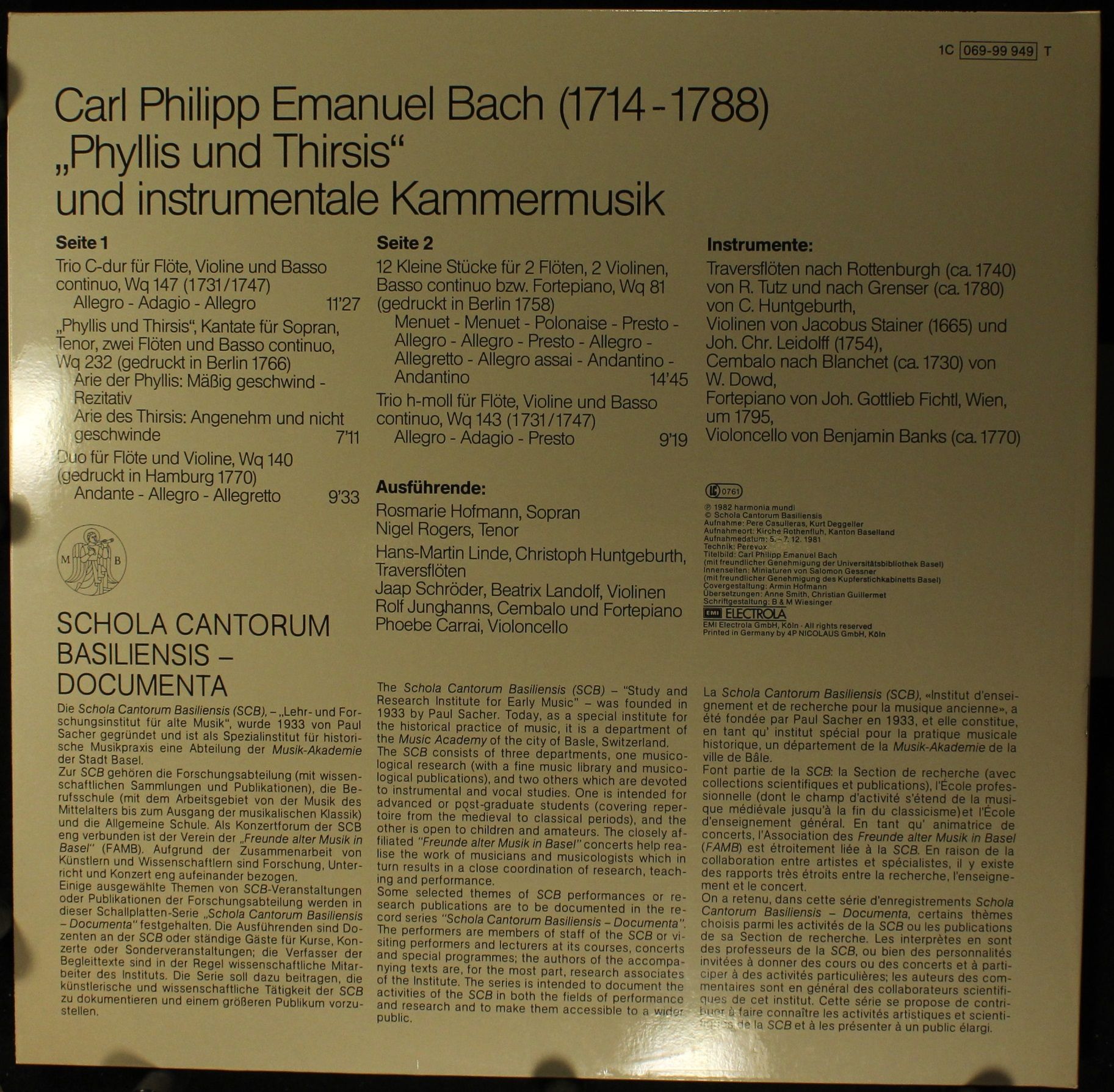 Deutsche Harmonia Mundi 1C 069-99 949 T B - Schola Cantorum Basi - Image 2