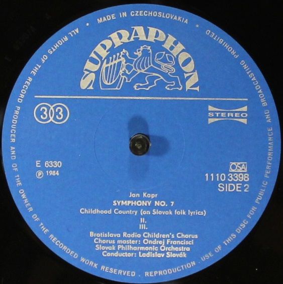 Supraphon 1110 3398 - Jan Kapr, Milan Slavický, Slovak Philharmo - Image 4