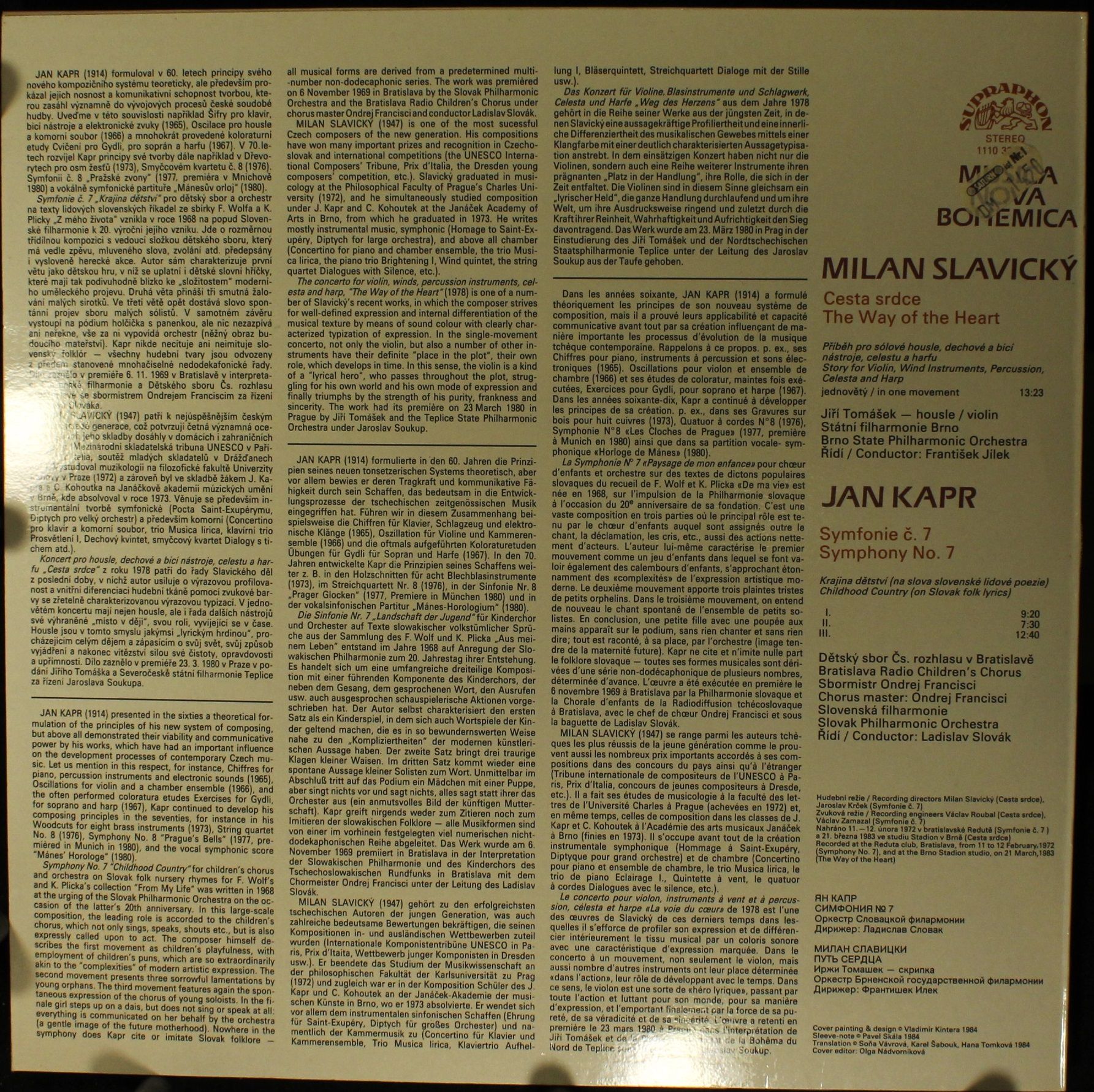 Supraphon 1110 3398 - Jan Kapr, Milan Slavický, Slovak Philharmo - Image 2