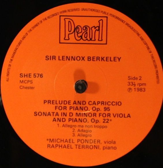 Pearl SHE 576 - Lennox Berkeley, Raphael Terroni, Michael Ponder - Image 3