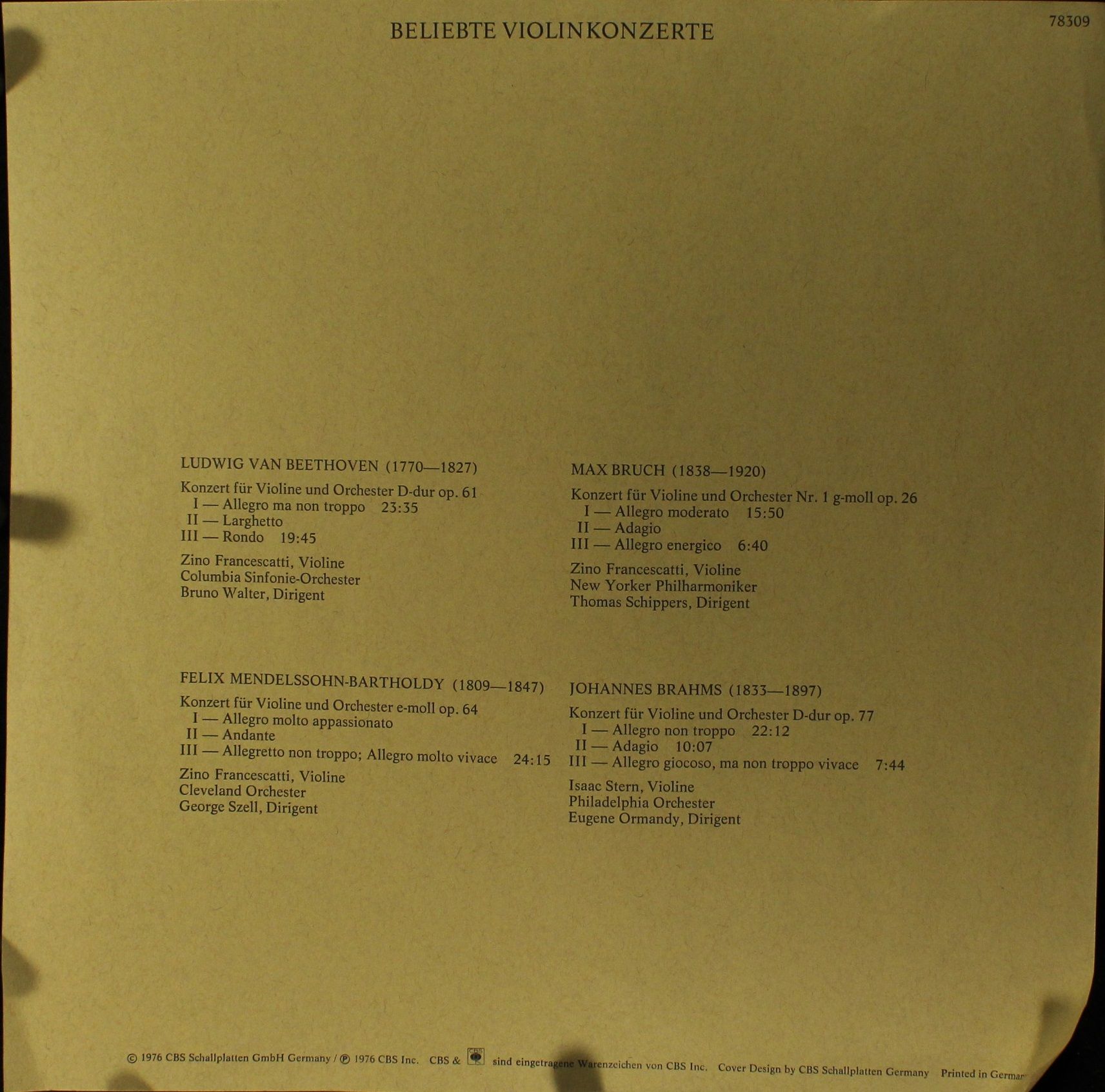 CBS 78309 - Various - Beliebte Violinkonzerte - Image 3