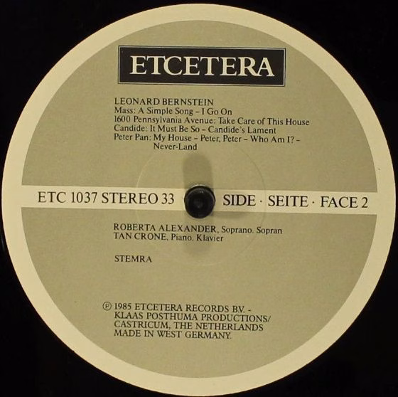 Etcetera (3) ETC 1037 - Leonard Bernstein, Roberta Alexander, Ta - Image 6