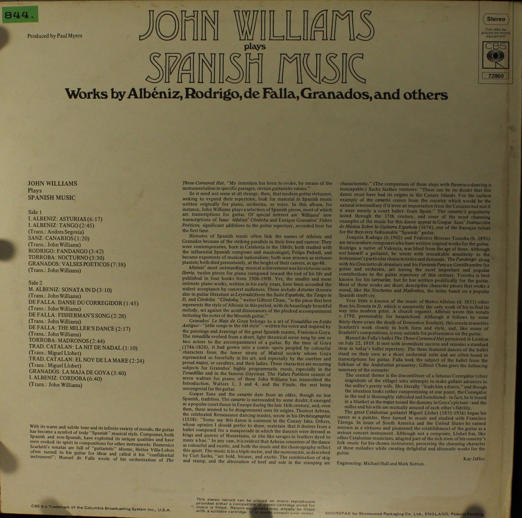 CBS 72860 - John Williams (7), Isaac Albéniz, Joaquín Rodrigo, M - Image 2