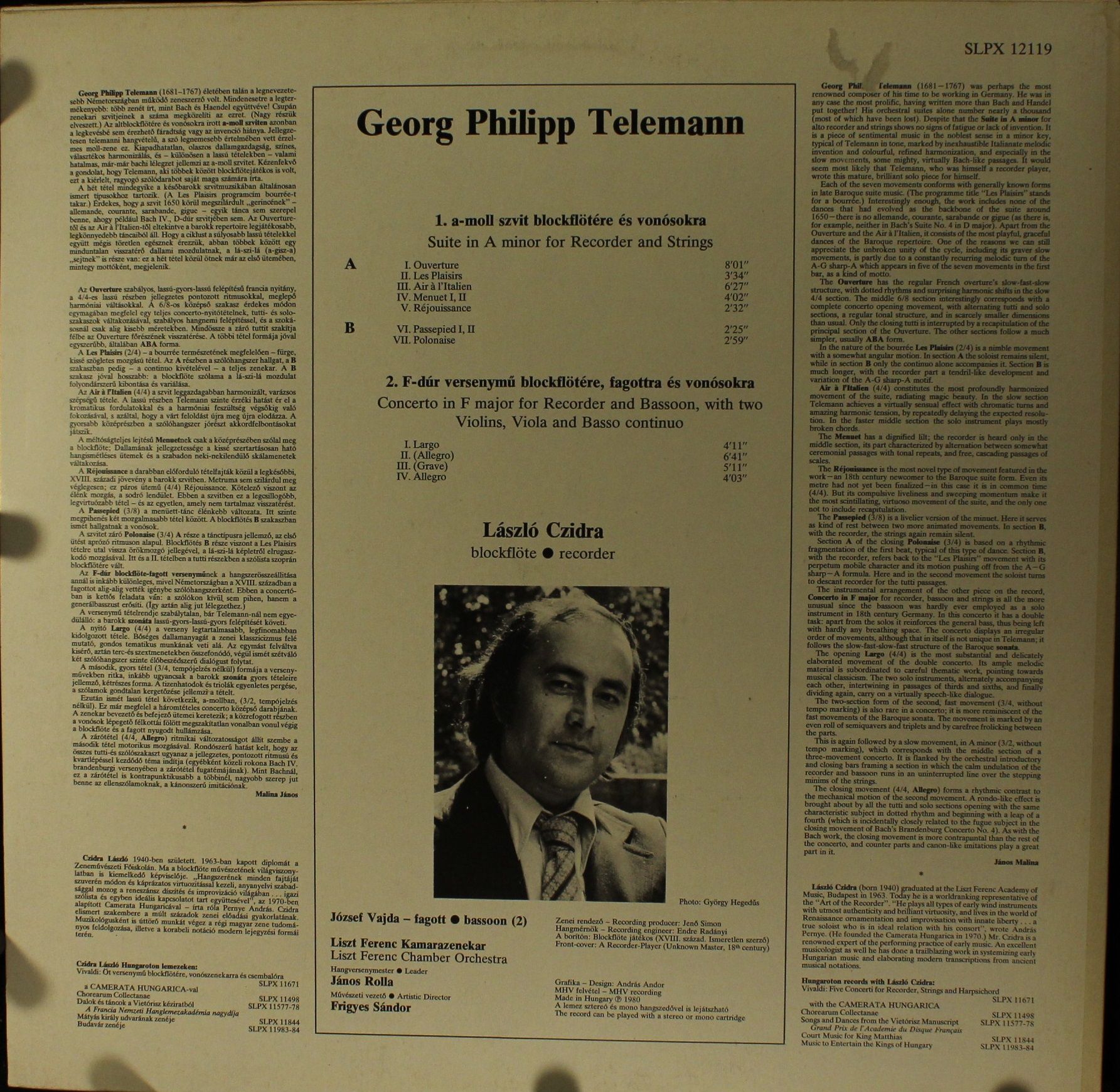 Hungaroton SLPX 12119 - Georg Philipp Telemann, László Czidra, J - Image 2