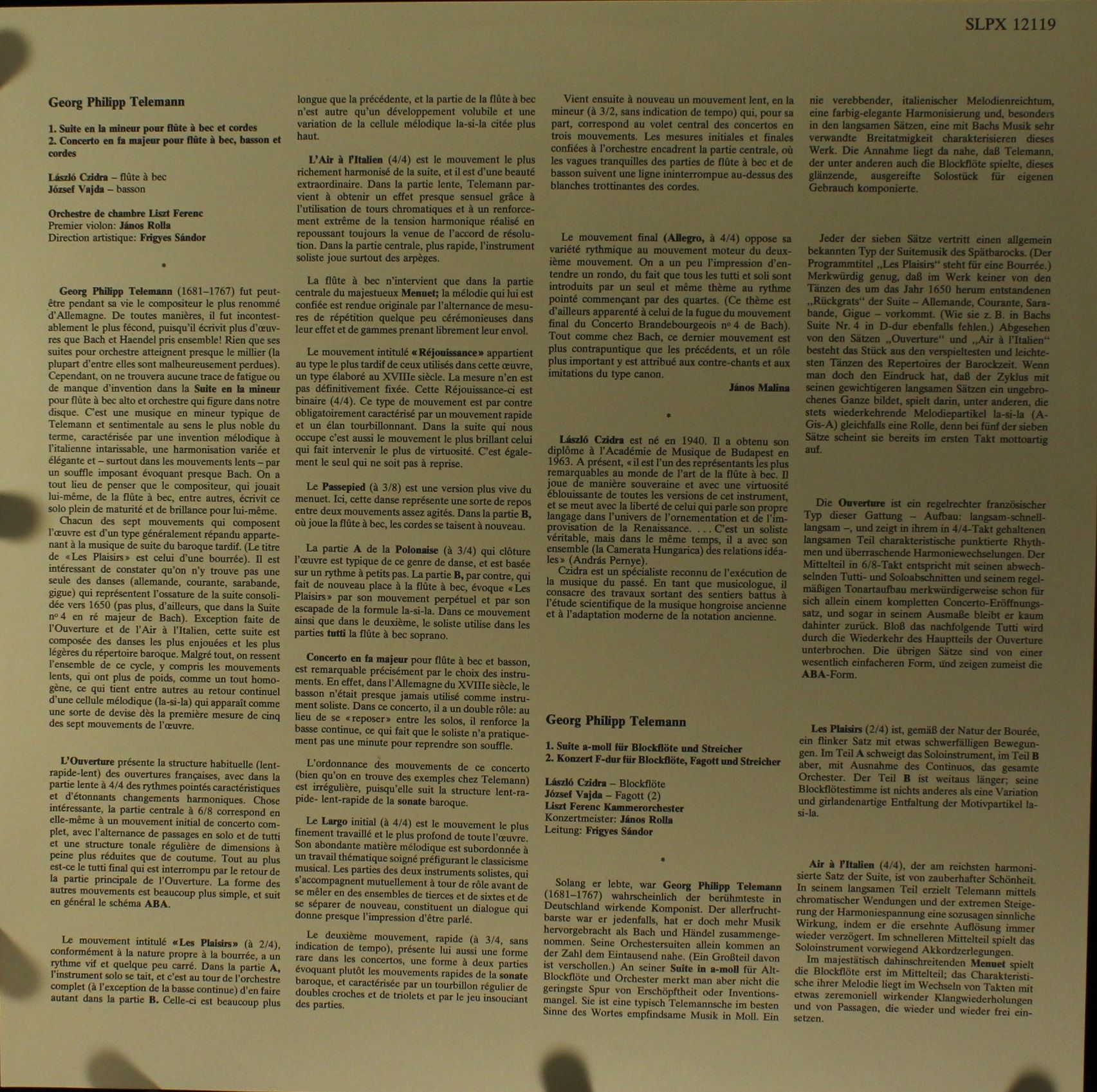 Hungaroton SLPX 12119 - Georg Philipp Telemann, László Czidra, J - Image 4