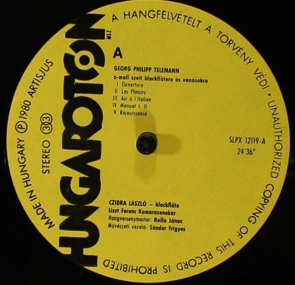 Hungaroton SLPX 12119 - Georg Philipp Telemann, László Czidra, J - Image 5