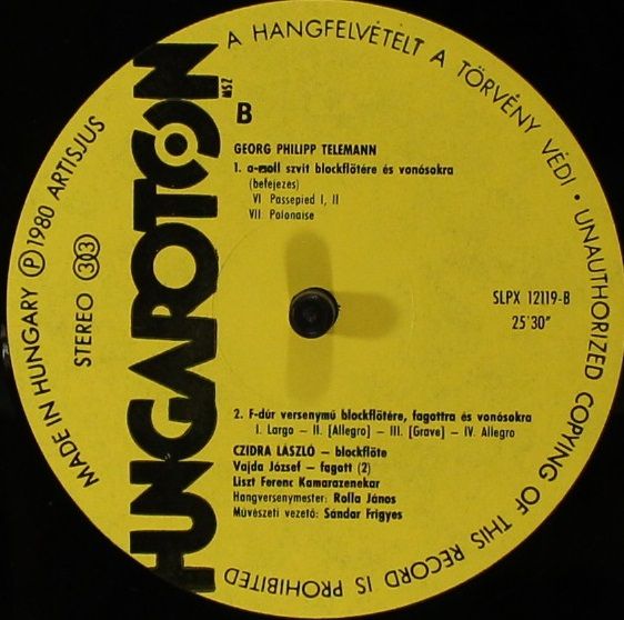 Hungaroton SLPX 12119 - Georg Philipp Telemann, László Czidra, J - Image 6