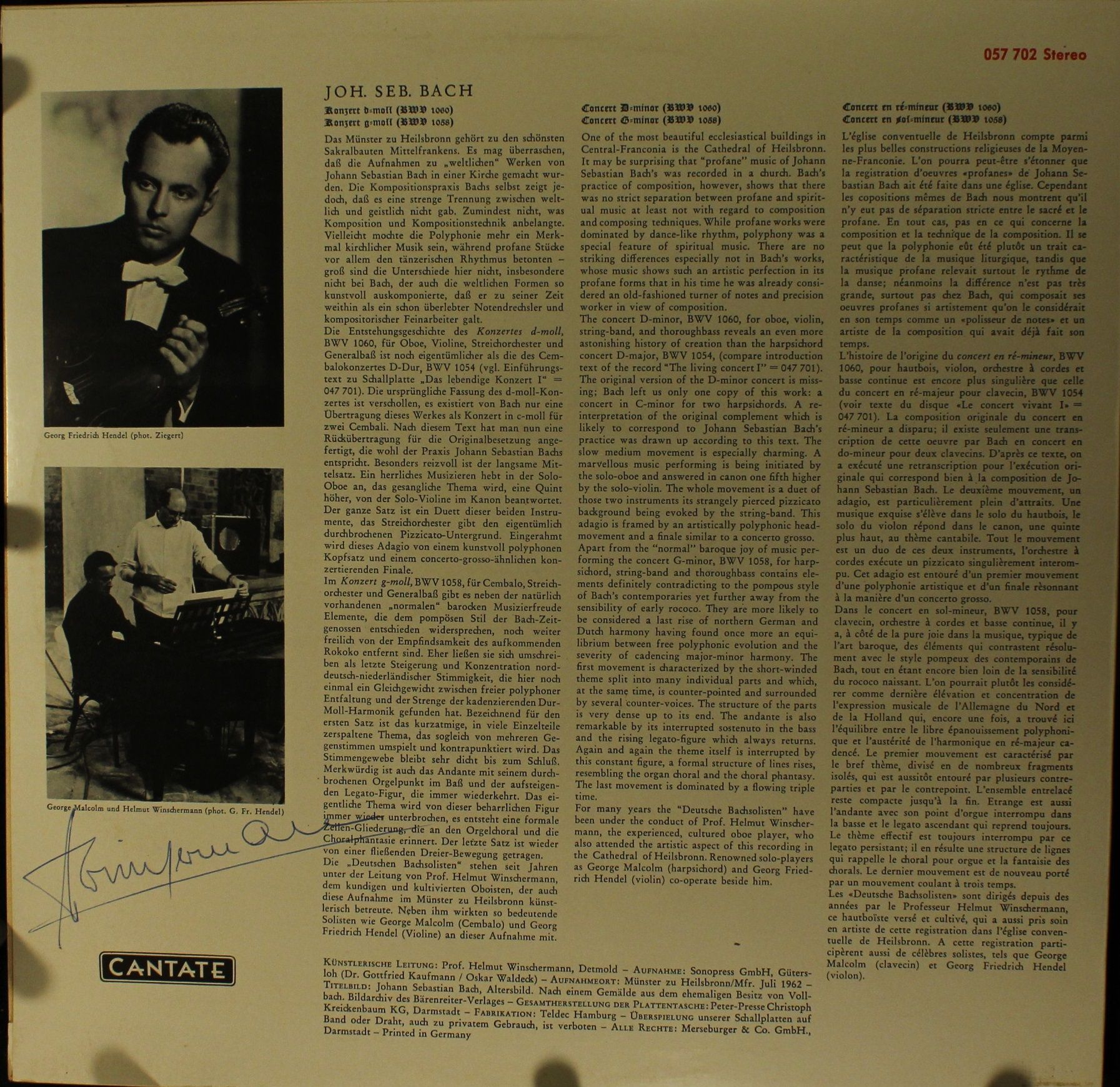 Cantate 057 702 - Johann Sebastian Bach, Deutsche Bachsolisten, - Image 2