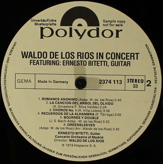 Polydor 2374 113 - Waldo De Los Rios - In Concert Featuring Erne - Image 4