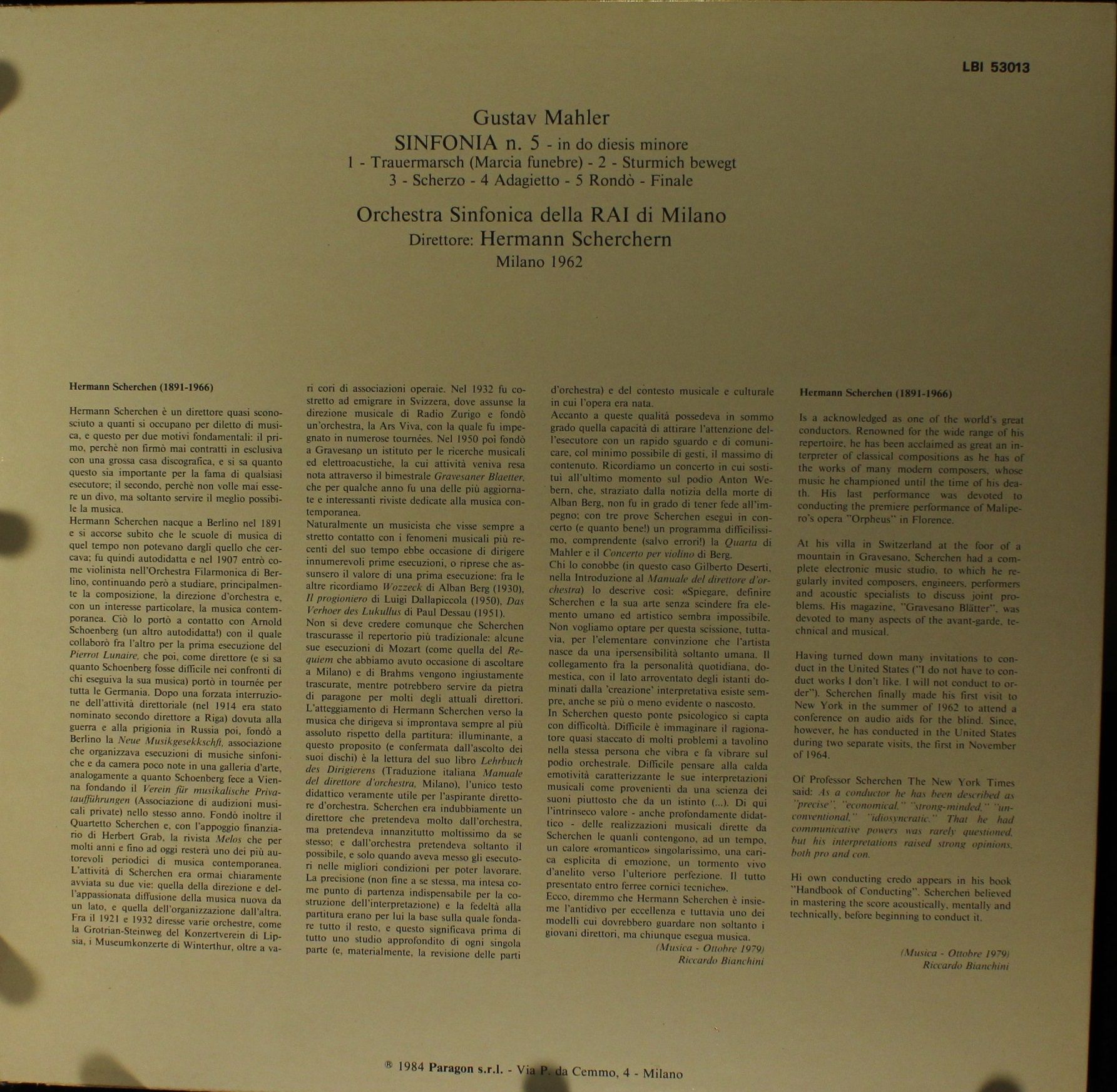 Paragon (4) LBI 53013 - Hermann Scherchen, Gustav Mahler - Sinfo - Image 2