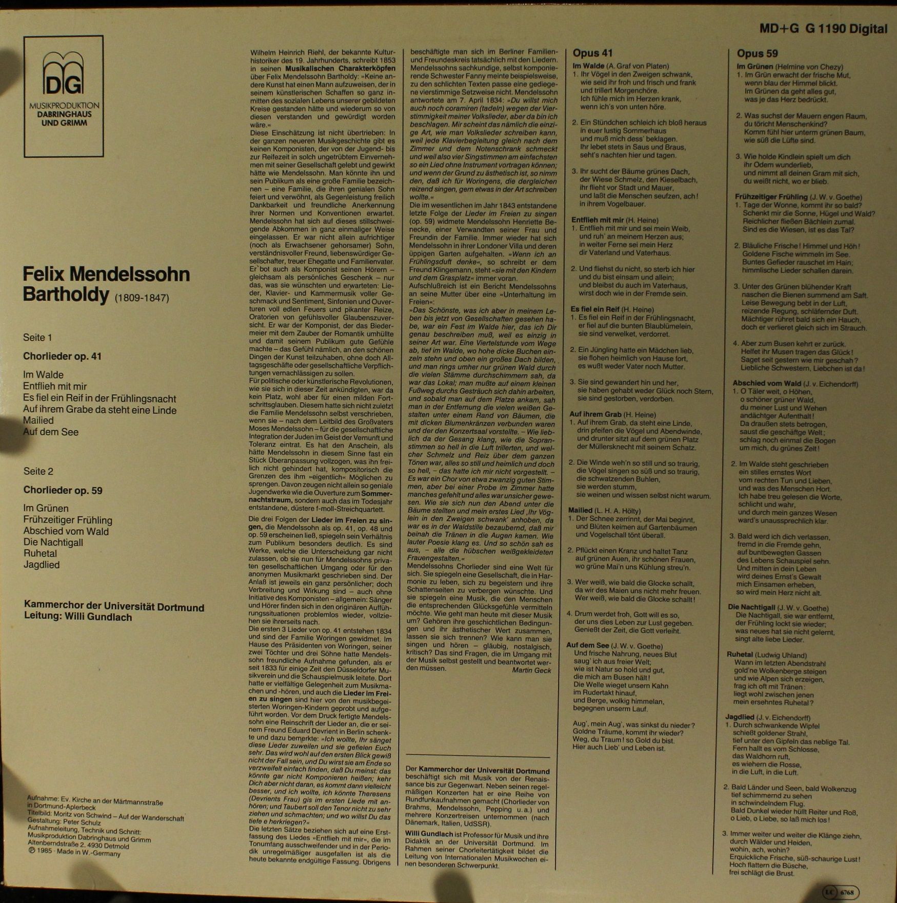 MDG MD + G G 1190 - Felix Mendelssohn-Bartholdy, Kammerchor Der - Image 2