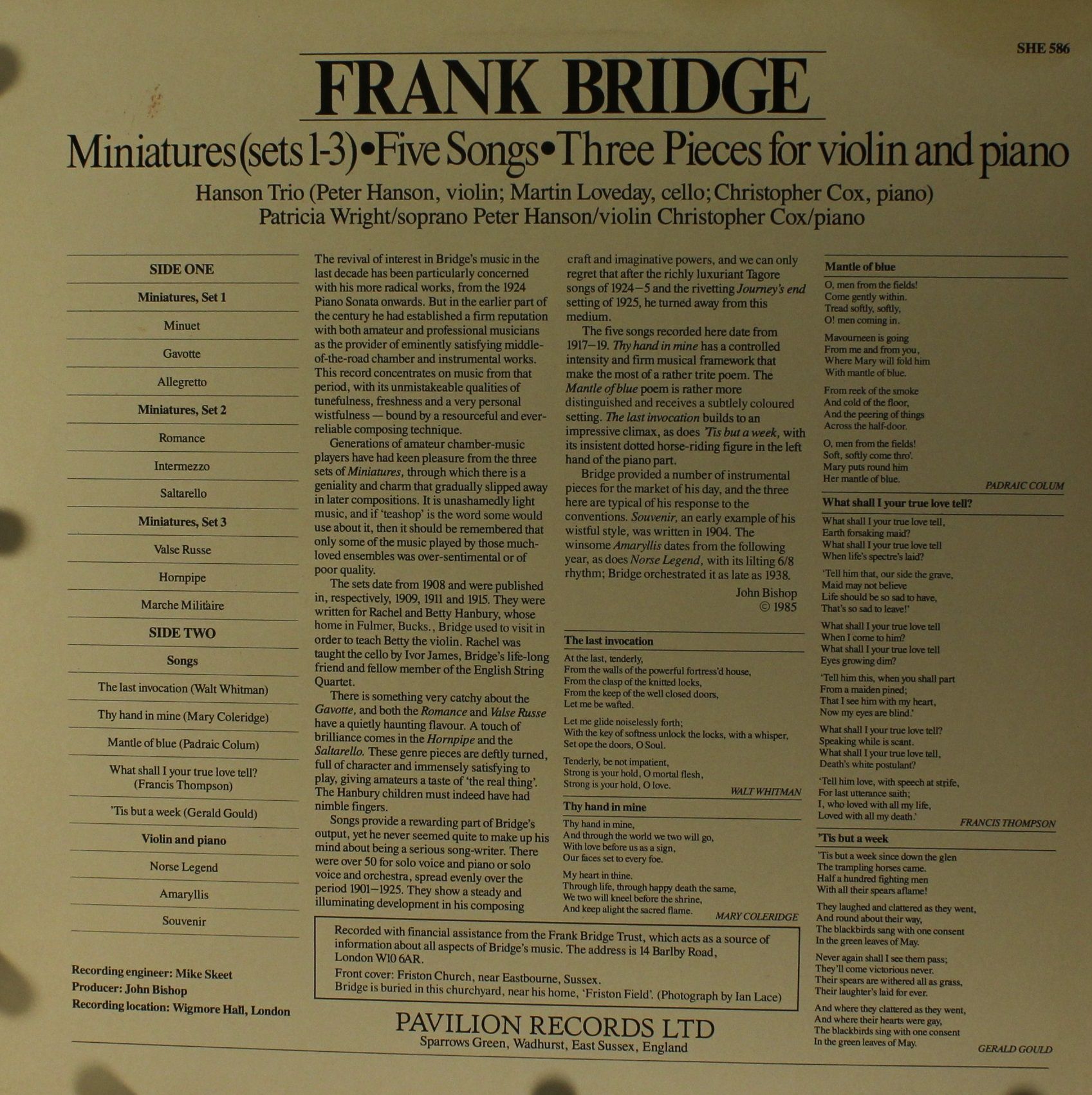 Pearl SHE 586 - Frank Bridge, Patricia Wright, Christopher Cox ( - Image 2