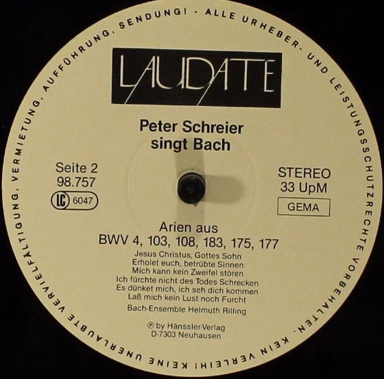 Laudate 98.757 - Peter Schreier, Johann Sebastian Bach - Peter S - Image 4