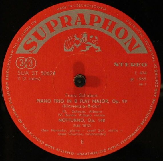 Supraphon SUA ST 50 624 - Franz Schubert, Suk Trio - Piano Trio - Image 3