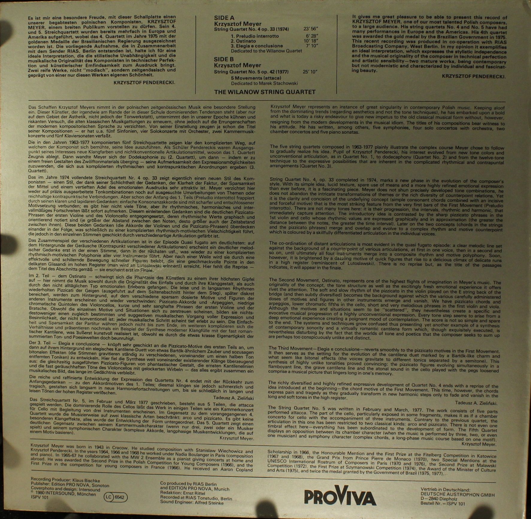 Pro Viva ISPV 101 - Krzysztof Meyer, The Wilanów String Quartet - Image 2