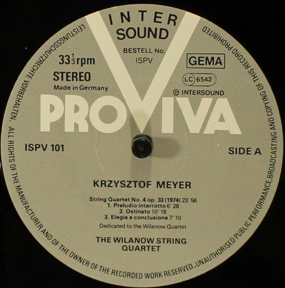 Pro Viva ISPV 101 - Krzysztof Meyer, The Wilanów String Quartet - Image 3