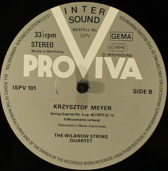 Pro Viva ISPV 101 - Krzysztof Meyer, The Wilanów String Quartet - Image 4
