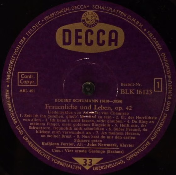 DECCA BLK 16123 - Kathleen Ferrier, John Newmark, Robert Schuman - Image 3