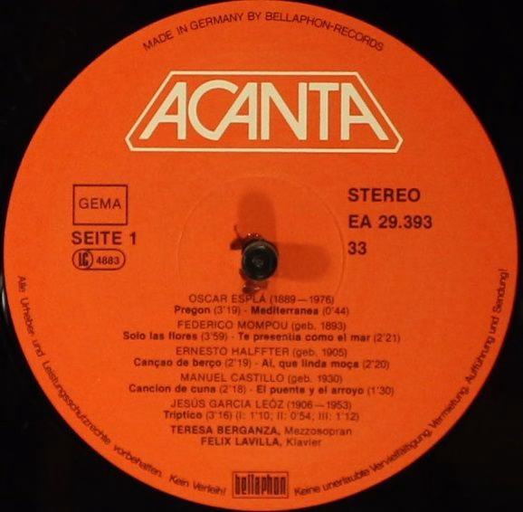 ACANTA 29.393 - Teresa Berganza, Felix Lavilla - Canciones Popul - Image 3