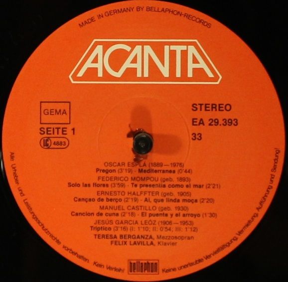 ACANTA 29.393 - Teresa Berganza, Felix Lavilla - Canciones Popul - Image 3