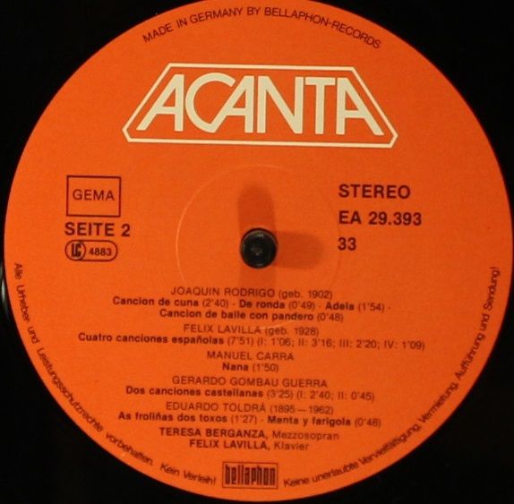 ACANTA 29.393 - Teresa Berganza, Felix Lavilla - Canciones Popul - Image 4