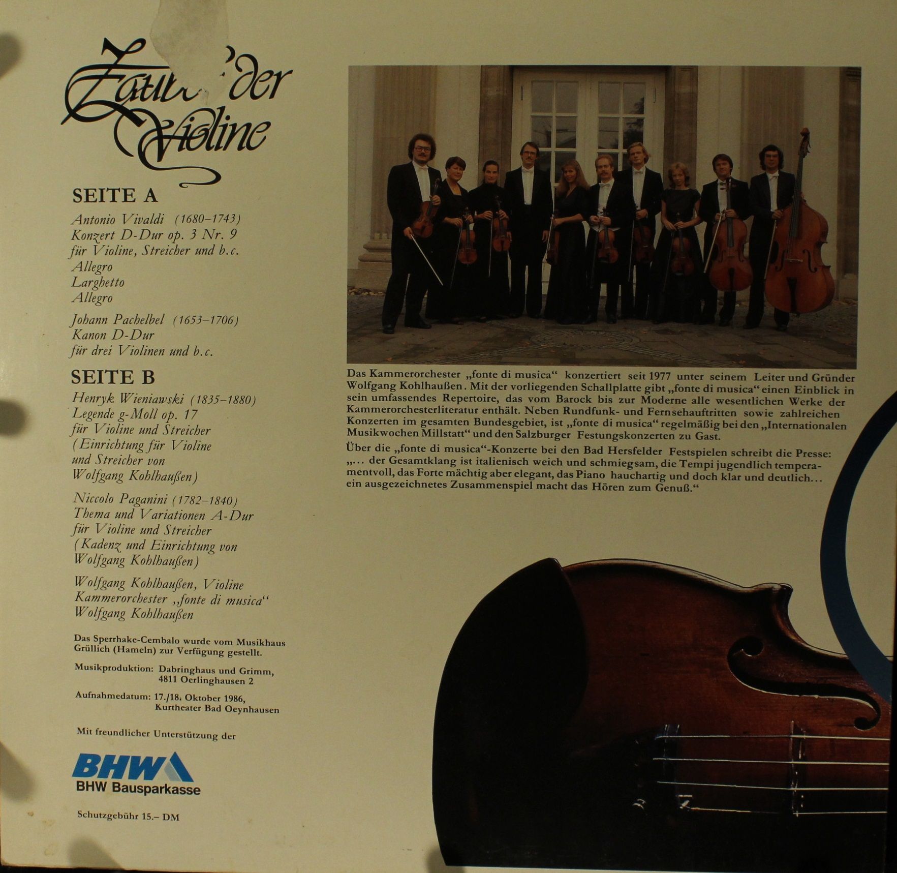 Not On Label B-6677 - Kammerorchester Fonte Di Musica, Wolfgang - Image 2