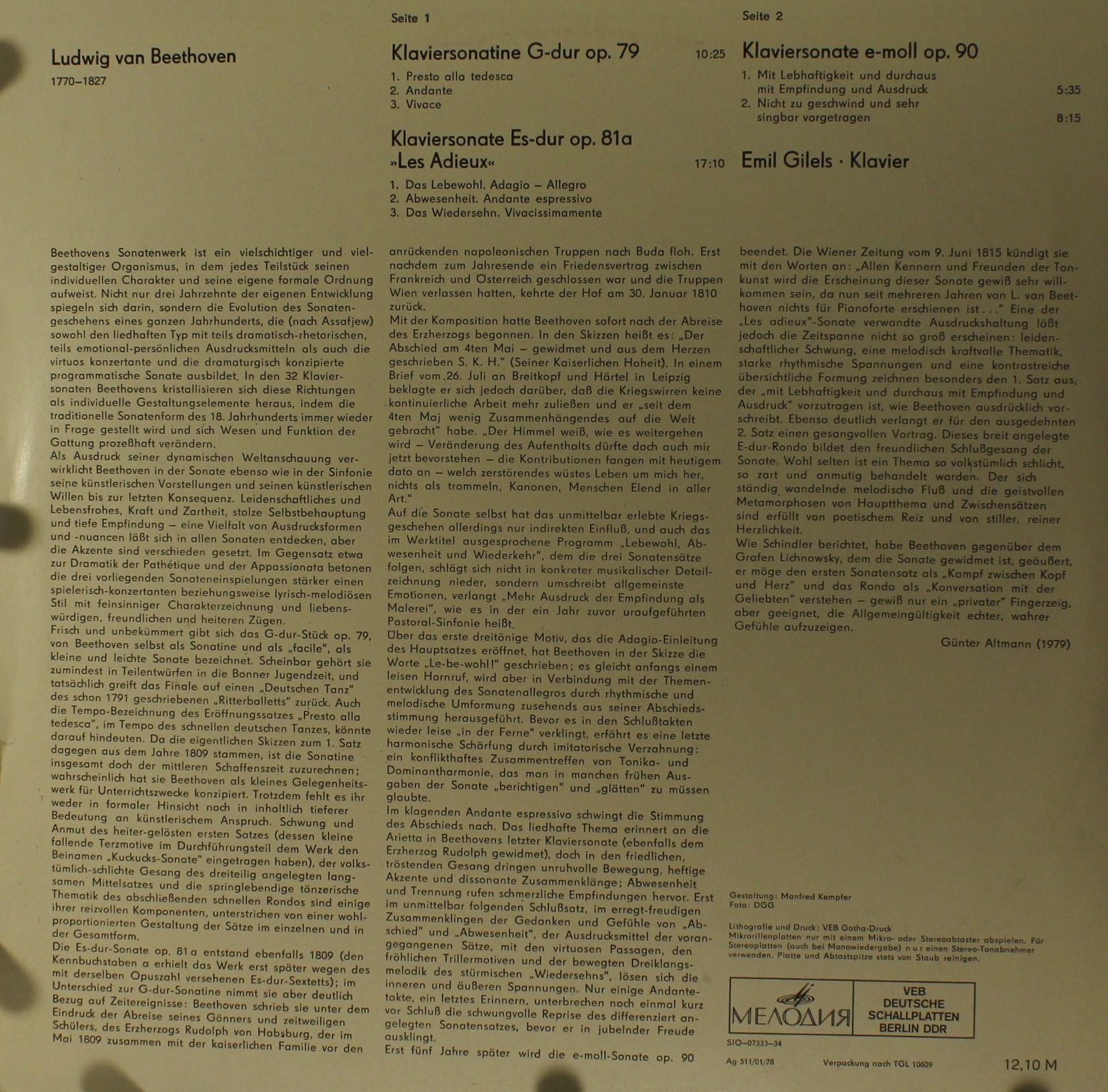 Melodia Eterna 8 27 096 - Ludwig van Beethoven, Emil Gilels - Kl - Image 2