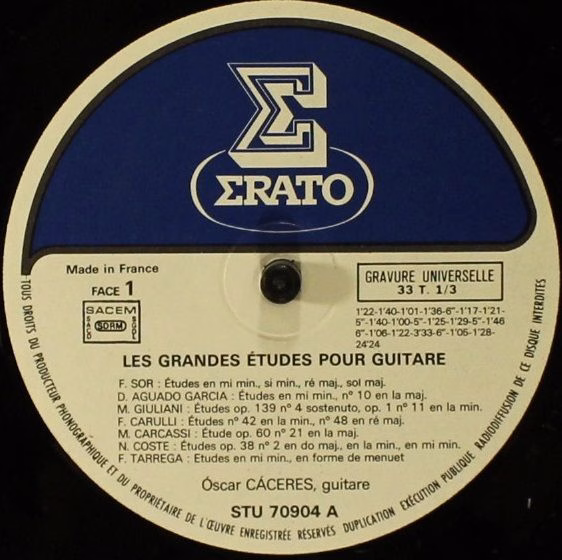Erato STU 70904 - Oscar Cáceres - Les Grandes Etudes Pour Guitar - Image 3