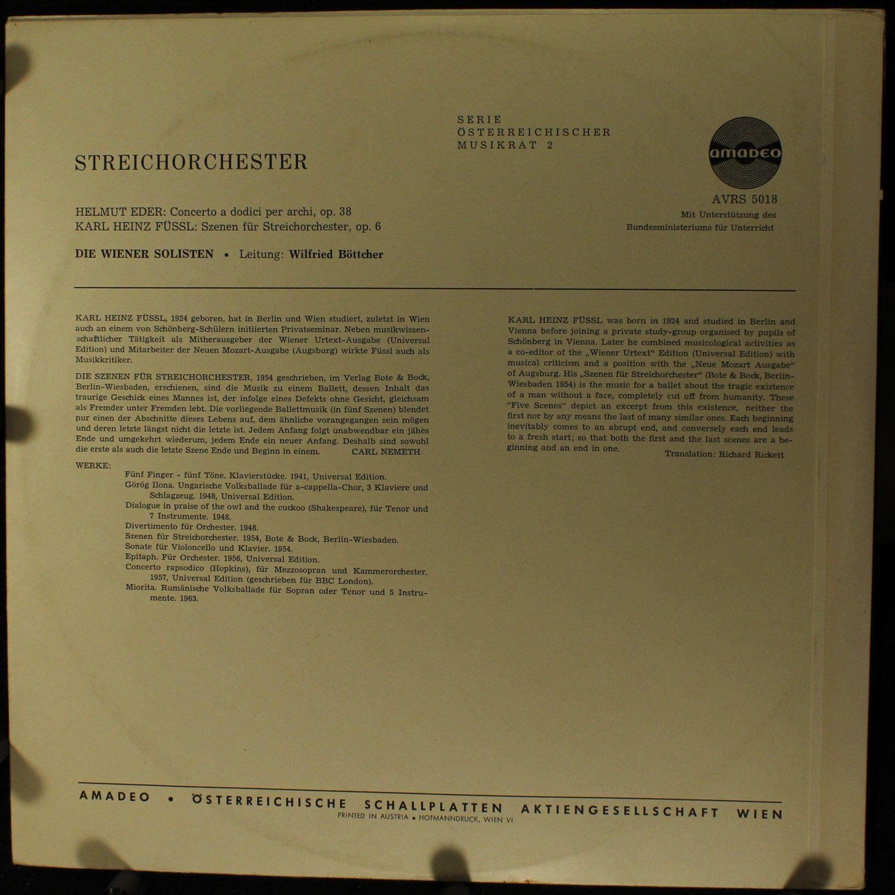 Amadeo AVRS 5018 - Helmut Eder, Karl Heinz Füssl - Concerto A Do - Image 2