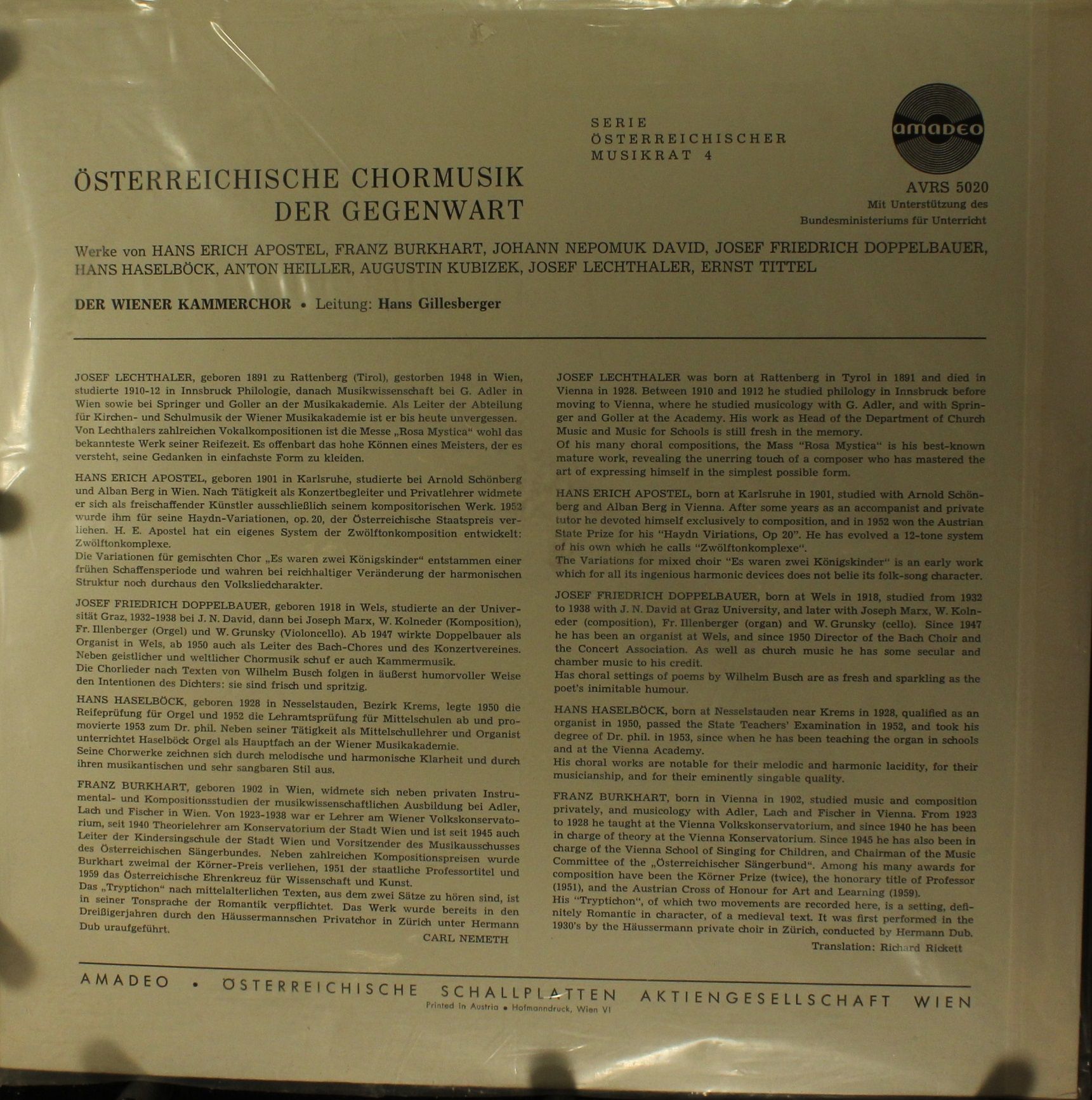 Amadeo AVRS 5020 - Wiener Kammerchor, Hans Gillesberger - Chorwe - Image 2
