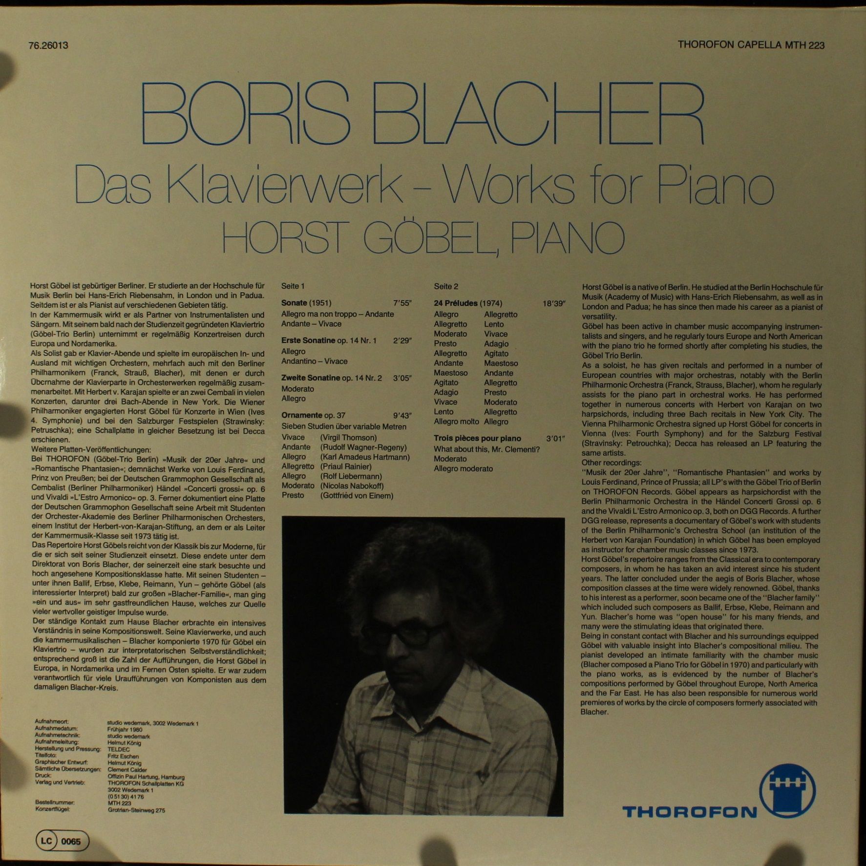 Thorofon Capella MTH 223 - Boris Blacher - Das Klavierwerk - Wor - Image 2