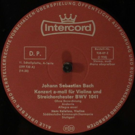 Intercord 938-09 Z (J938) - Johann Sebastian Bach, Hans Kalafusz - Image 6