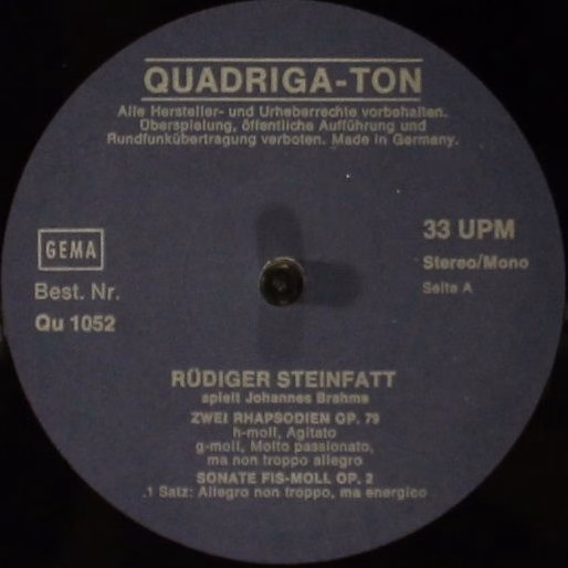 Quadriga-Ton Qu 1052 - Johannes Brahms, Rüdiger Steinfatt - Zwei - Image 3