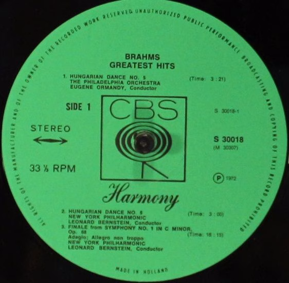 CBS Harmony S 30018 - Johannes Brahms - Brahms' Greatest Hits - Image 3